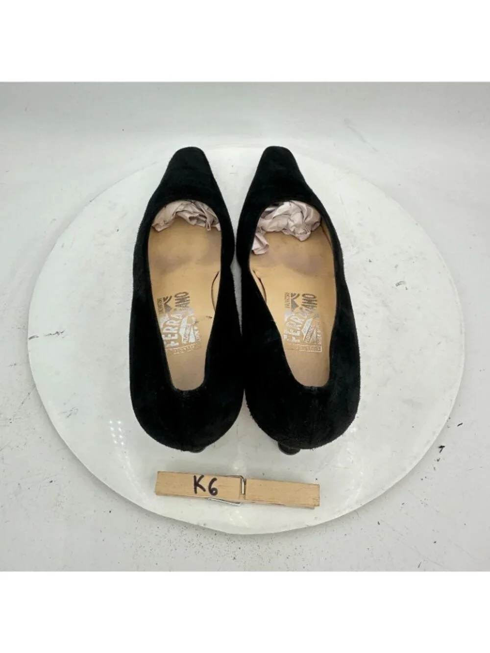 Salvatore Ferragamo Women Size 8.5B Black Suede Slip On Pump Heel Shoes